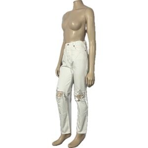 NWT AGOLDE Fen High Rise Relax Taper White Distressed Denim Jeans